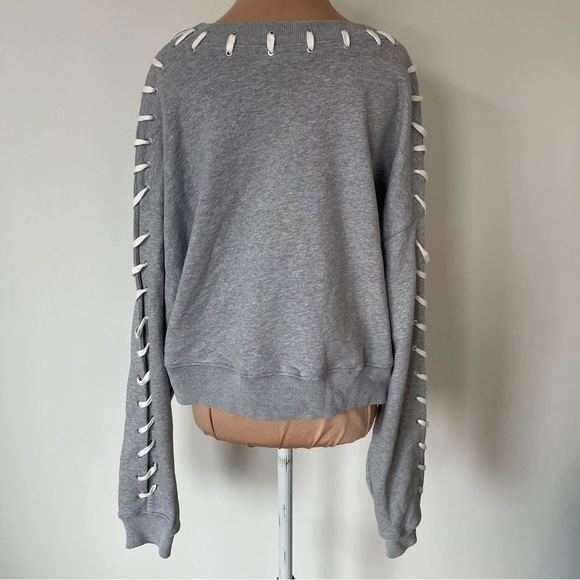 Jonathan Simkhai Loopback Whipstitch Lace Up Gray Cropped Cotton Sweatshirt Sz M - Picture 4 of 10